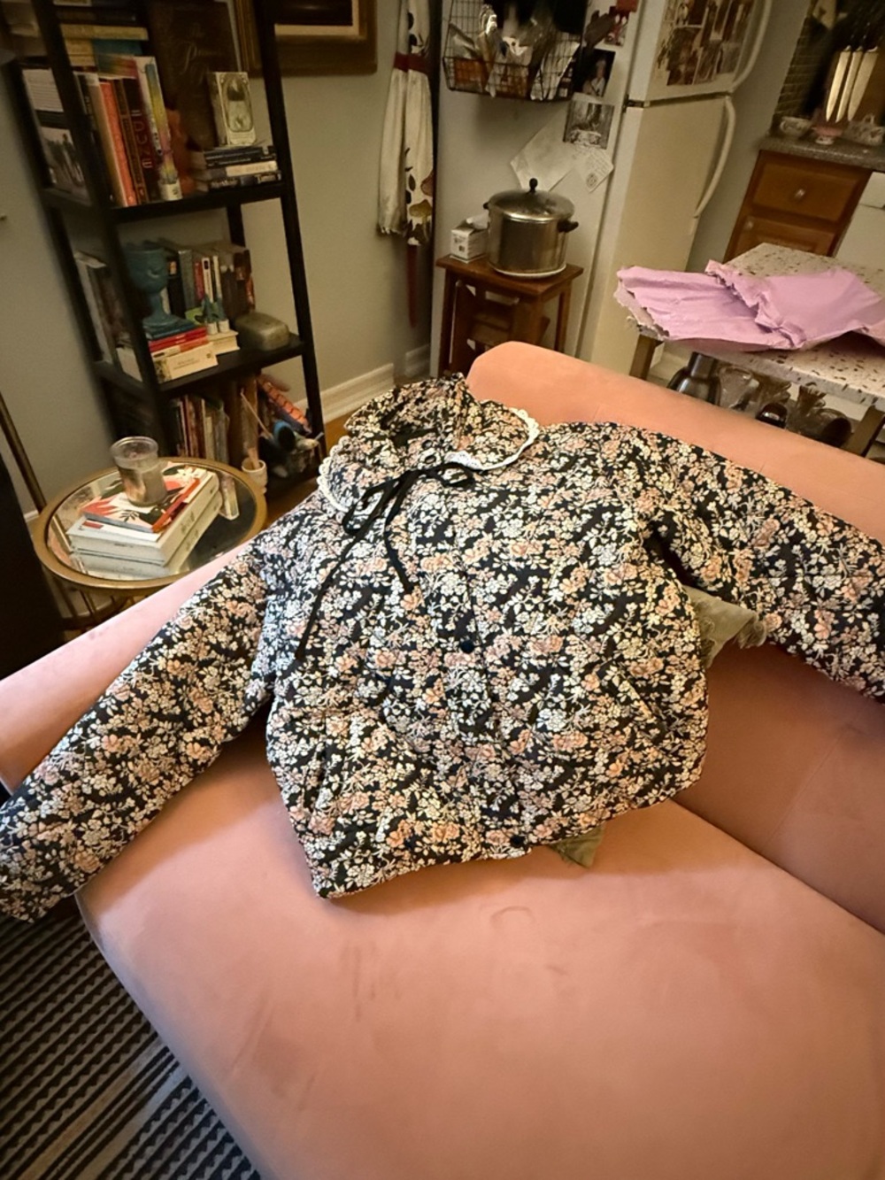 Ivy City Co Black Floral Light Quilted Jacket with Pink & Cream Blooms